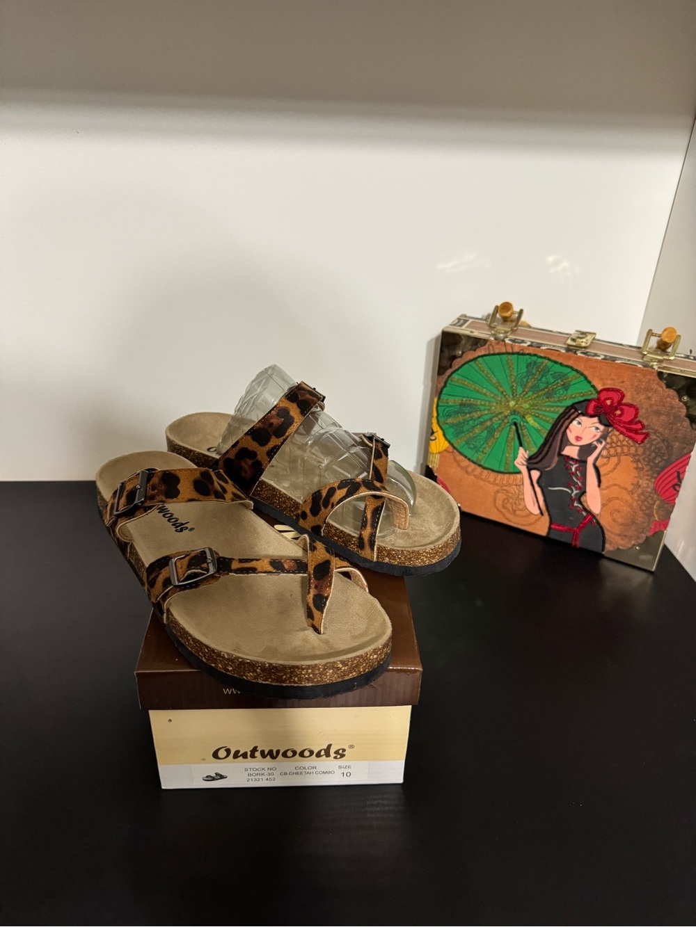 NIB Outwoods Leopard Print Cork Footbed Sandals - Brown